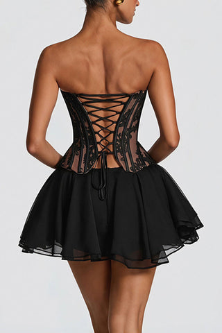 Lace Corset Top and Ruffle Mini Skirt Set
