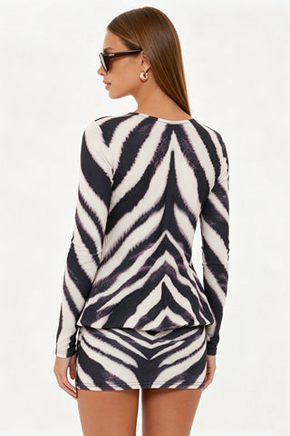 Zebra Print Long Sleeve Mini Casual Dress