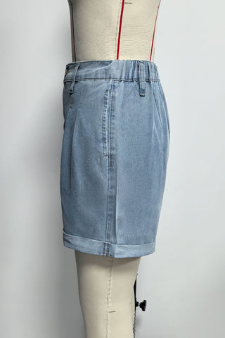 Denim Shirt and Cuffed Short Set