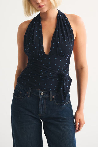 Halter-Neck Polka Dot Tank Top