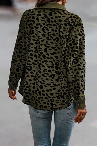 Leopard Print Ribbed Button-Front Shacket