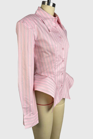 Striped Puff Sleeve Peplum Shirt