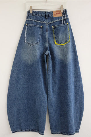Graffiti Print High-Waist Barrel Jeans