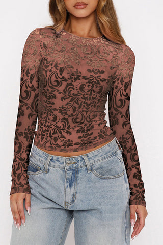 Long Sleeve Floral Pattern Blouse