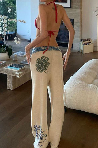 Graphic Print Wide-Leg Casual Pants