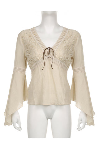 Flowy Lace-Up Long Sleeve Blouse