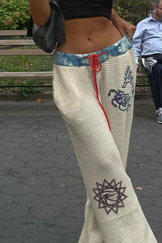 Graphic Print Wide-Leg Casual Pants