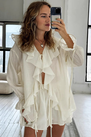 Ruffle Detail V-Neck Top