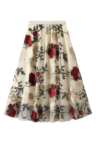 Floral Embroidered Midi Skirt