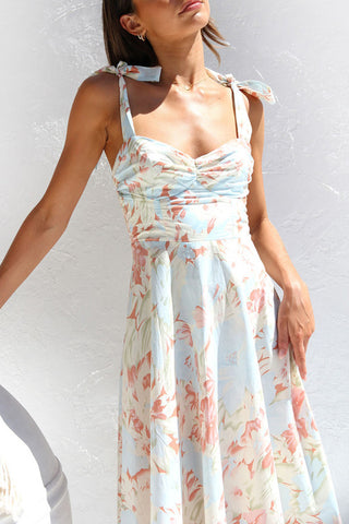 Floral Midi Dress with Tie Straps