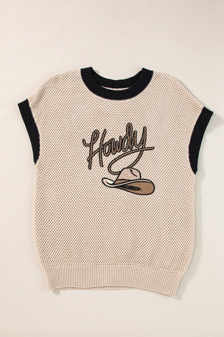 Cowboy Hat Pattern Short Sleeve Sweater