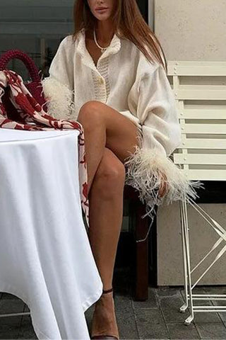 Feather-Trim Cardigan