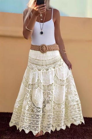 Lace Detail Maxi Skirt with Crochet Design