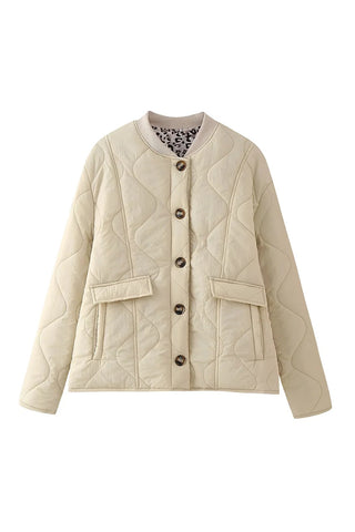 Quilted Button-Front Casual Jacket