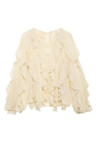 Ruffle-Front Blouse with Flowing Detail