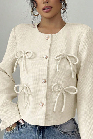 Embellished Bow-Front Cropped Jacket
