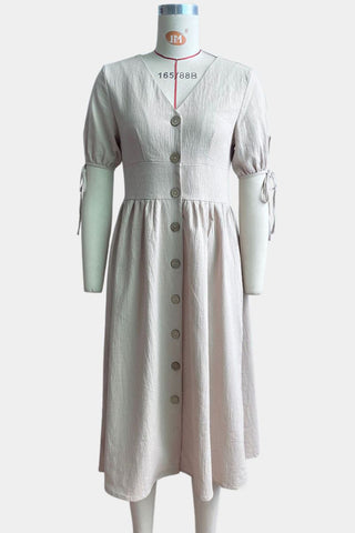 V-Neck Button Casual Dress