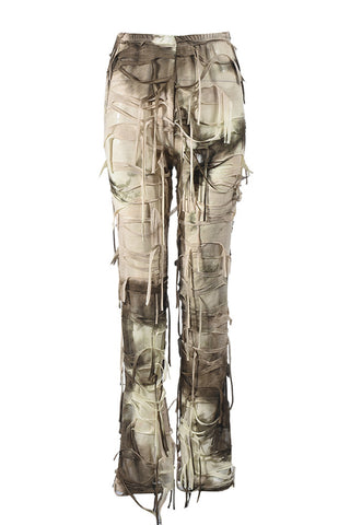 Distressed Fringe Casual Pants