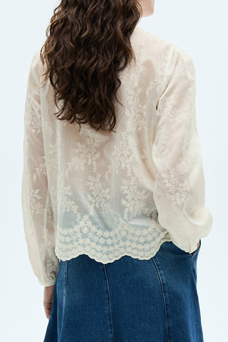 Sheer Floral Button-Up Blouse