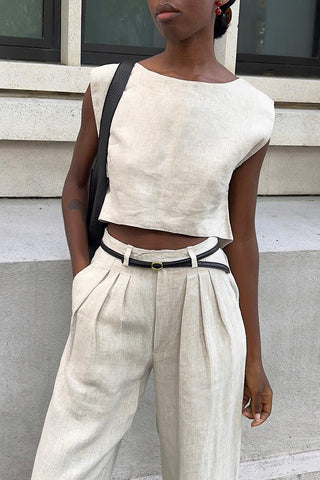 Sleeveless Crop Top and High-Waist Pants Set