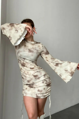 Ruched Floral Long-Sleeve Casual Dress