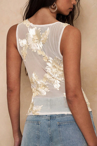Floral Embellished Sheer Tank Top