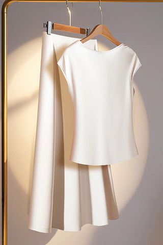 Elegant Draped Top and Flared Skirt Set