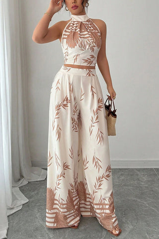 Halter Crop Top and Wide-Leg Pants Set