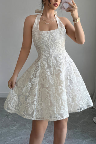 Fit-and-Flare Lace Halter Dress