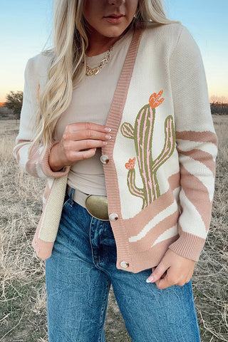 Cactus Patterned Button-Up Cardigan