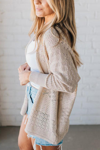 Hollowed Knit Open Front Cardigan