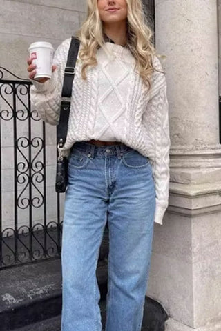 Textured Pattern Crewneck Sweater