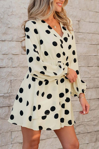 Polka Dot Surplice V Neck Puff Mini Dress