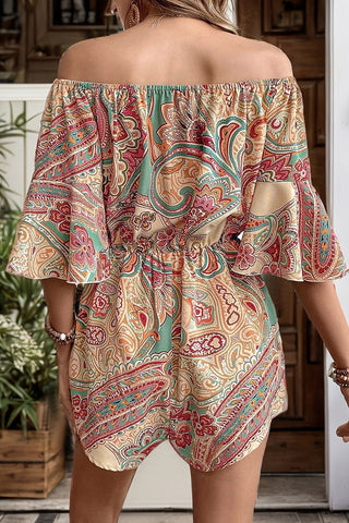 Off-Shoulder Paisley Romper