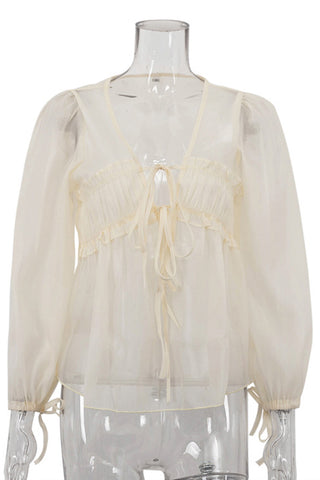 Ribbon-Detail Sheer Blouse