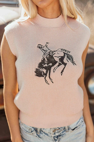 Western Cowboy Pattern Sleeveless Sweater