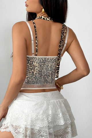 Lace Trim Leopard Tulle Corset Top