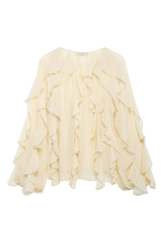 Ruffle-Front Blouse with Flowing Detail