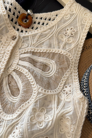 Buttoned Lace Top with Crochet Details