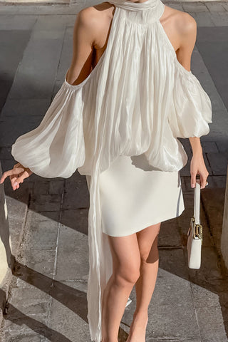 Draped Cold Shoulder Flowing Blouse