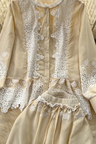 Lace Button-Up Pants Set
