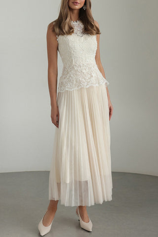 Sleeveless Lace Overlay Midi Dress