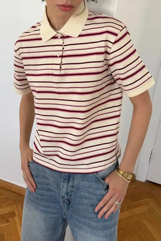 Striped Polo T-Shirt with Button Details