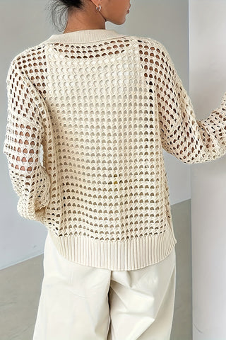 Open-Knit Button Cardigan