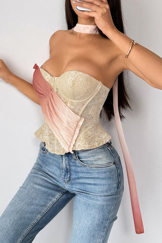 Strap-Detail Lace Tank Top