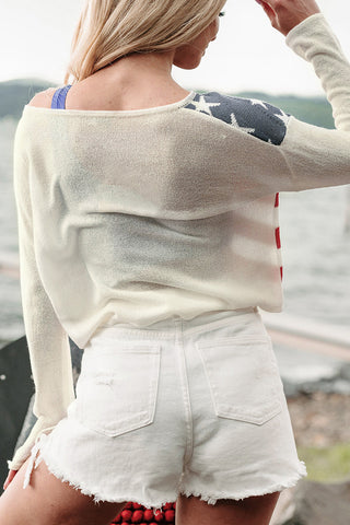Off-Shoulder Flag Sweater