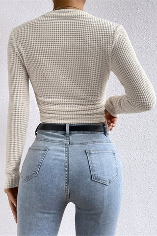 Textured Cropped Long Sleeve Top