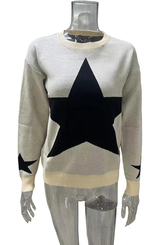 Star-Patterned Loose Fit Sweater