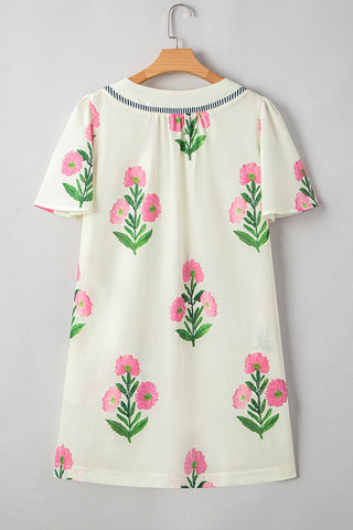 Floral Embroidered Puff Sleeve Dress