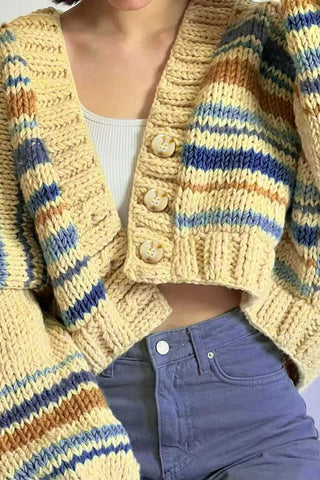 Striped Button-Front Cardigan